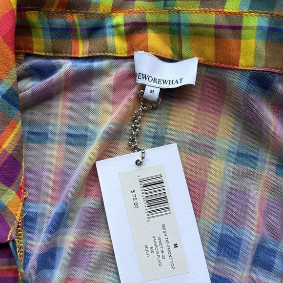 WeWoreWhat Bathing Suit Cover Up Rainbow Plaid Madras Tie Front Top Mini Sarong - Picture 8 of 16